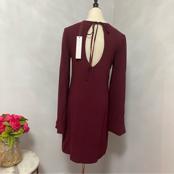 Dress The Population Burgundy Dahlia Long Sleeve Drape Back Minidress - Reemoly - Picture 15 of 17